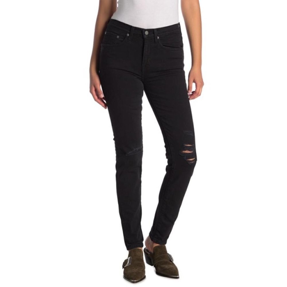 Frye Womens Black Mid Rise Distressed Ripped Melissa Skinny Jeans Sz 27 New